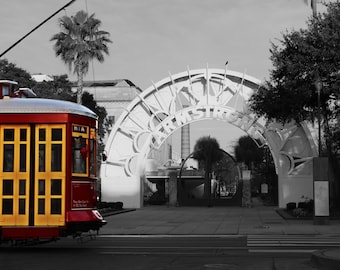 New Orleans Streetcar & Armstrong Park Black and White Print