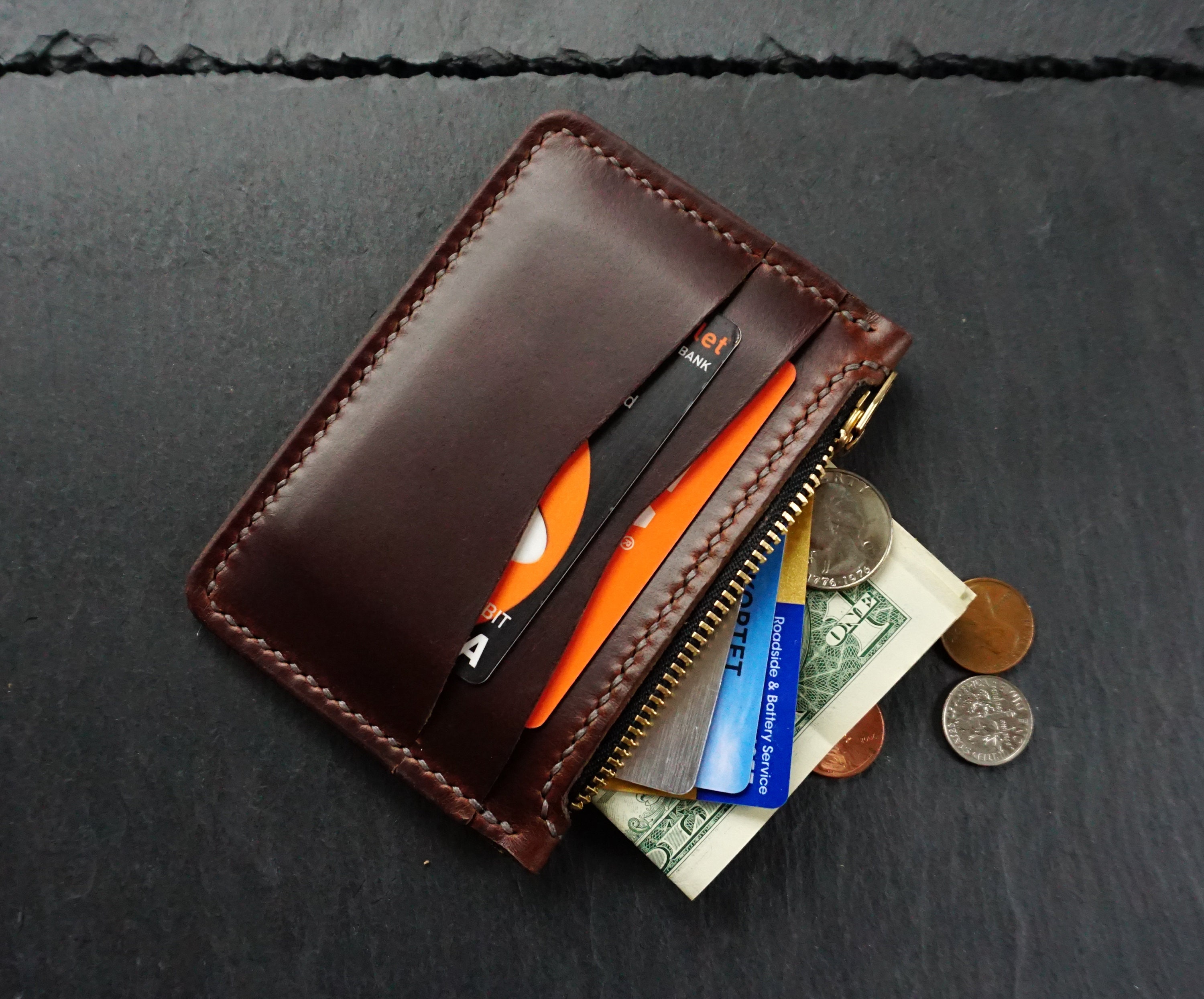 Horween Leather Wallet Slim Leather Zipper Wallet Etsy