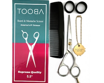TOOBA Men’s 5.5” Beard & Mustache Scissors-Hand Made Japanese Stainless Steel Quality Hair Cutting Trimming Shears with Tension Key and Comb
