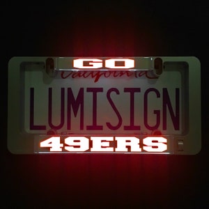 49ers License Plate Frame | Lights Up While Decelerating | No Wires, Battery Operated | GO 49ERS Inserts + LUMISIGN Frame (Bundle)