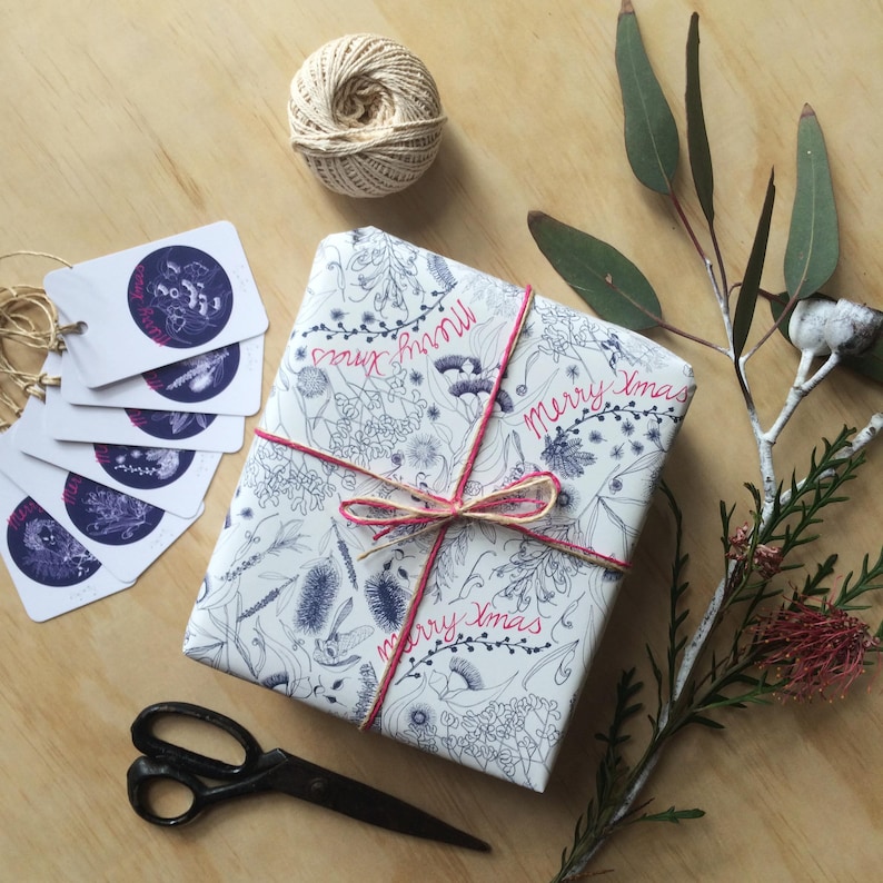 Christmas Australian Botanical Flowers Wrapping Paper Etsy Australia