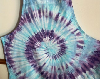 Handmade Tie-Dye Adult Size 100% Cotton Apron Light blue, turquoise, purple