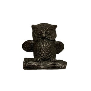 Vintage Owl Sitting On A Log Pewter Bird Figurine