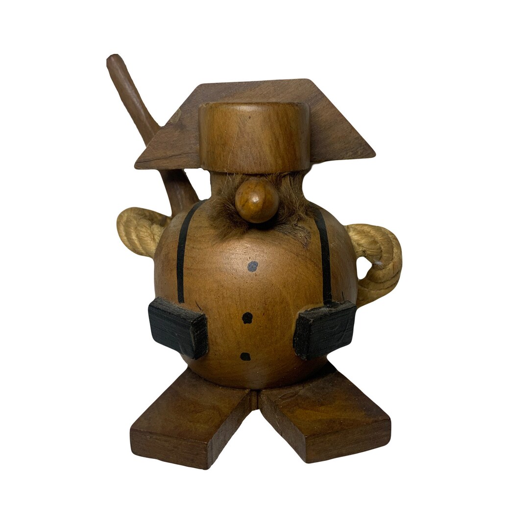 Image showcasing Vintage Scandinavian Folk Art Solider Figurine Teak Wood Bearded as Is ...