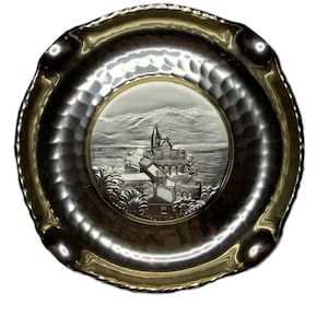 Vintage Locarno Madonna Del Sasso Switzerland Souvenir Ashtray Hammered Metal