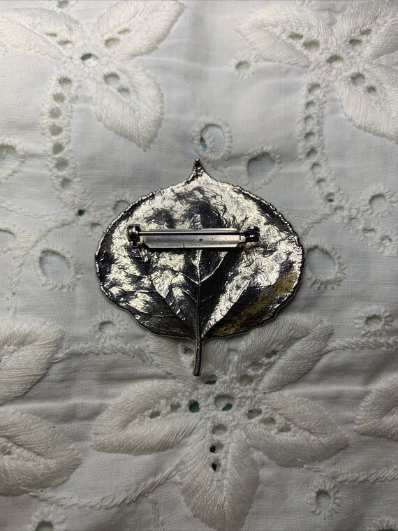 Vintage Silver Tone Birch Leaf Brooch Naturalisti… - image 4