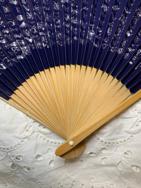 Vintage Japanese Wood Folding Hand Fan Black Pape… - image 5