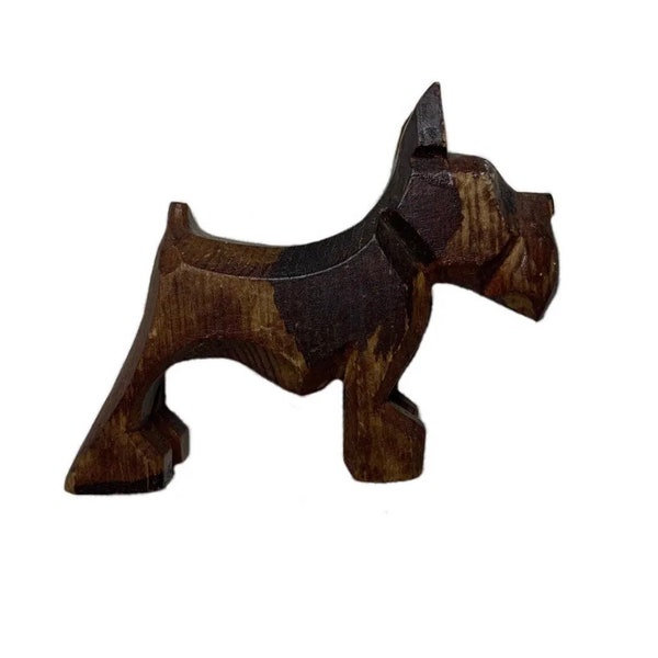 Vintage Hand Carved Wood Terrier Dog Figurine Schnauzer Scotty Boston