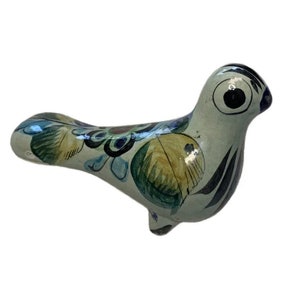 Vintage Large Tonala Pottery Dove Figurine Folk Art Bird Blue Green Floral