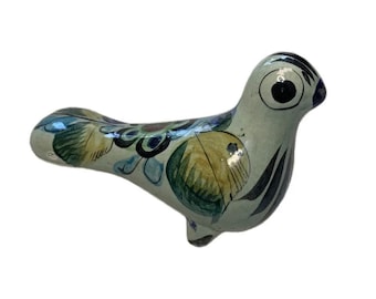 Vintage gran tonala cerámica paloma estatuilla arte popular pájaro azul verde floral