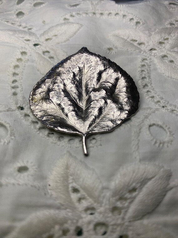 Vintage Silver Tone Birch Leaf Brooch Naturalisti… - image 3