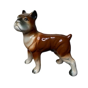 Vintage Porcelain Standing Boxer Figurine Brown And White Ceramic Dog