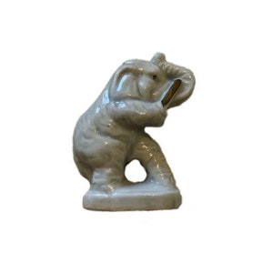 ヴィンテージ陶器象の置物像、艶出し加工、日本製、トランク