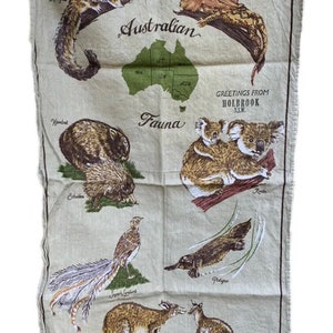 Vintage Ross Australian Animals Linen Blend Tea Towel Travel Australia Souvenir