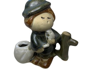Vintage UCTCI Japan Steinzeug Figur Junge mit Vögel Knospe Vase MCM Mid Century