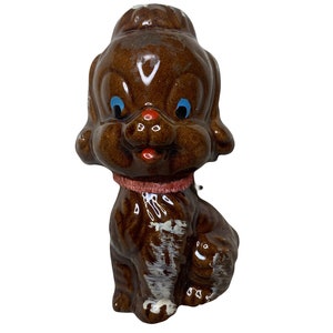 Vintage Adorable Brown Redware Poodle Dog Figurine Porcelain Made In Japan