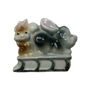 Vintage Porcelain Bunny Rabbit Pair Figurine Made In Japan Mid Century