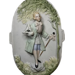 Vintage Chase Occupied Japan Colonial Man Ceramic Bisque Wall Plaque