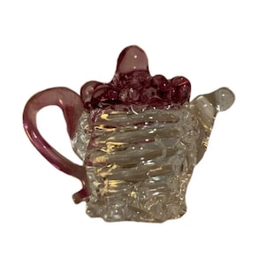 Murano Italian Art Glass Sculpture Miniature Teapot Clear Pink