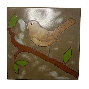 Pretty Italian Tile Trivet Bird On A Branch Brown And Green Wall Decor