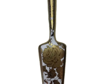 Vintage Beautiful Ceramic Pie or Cake Server Gold Rose Decoration Wedding Gift