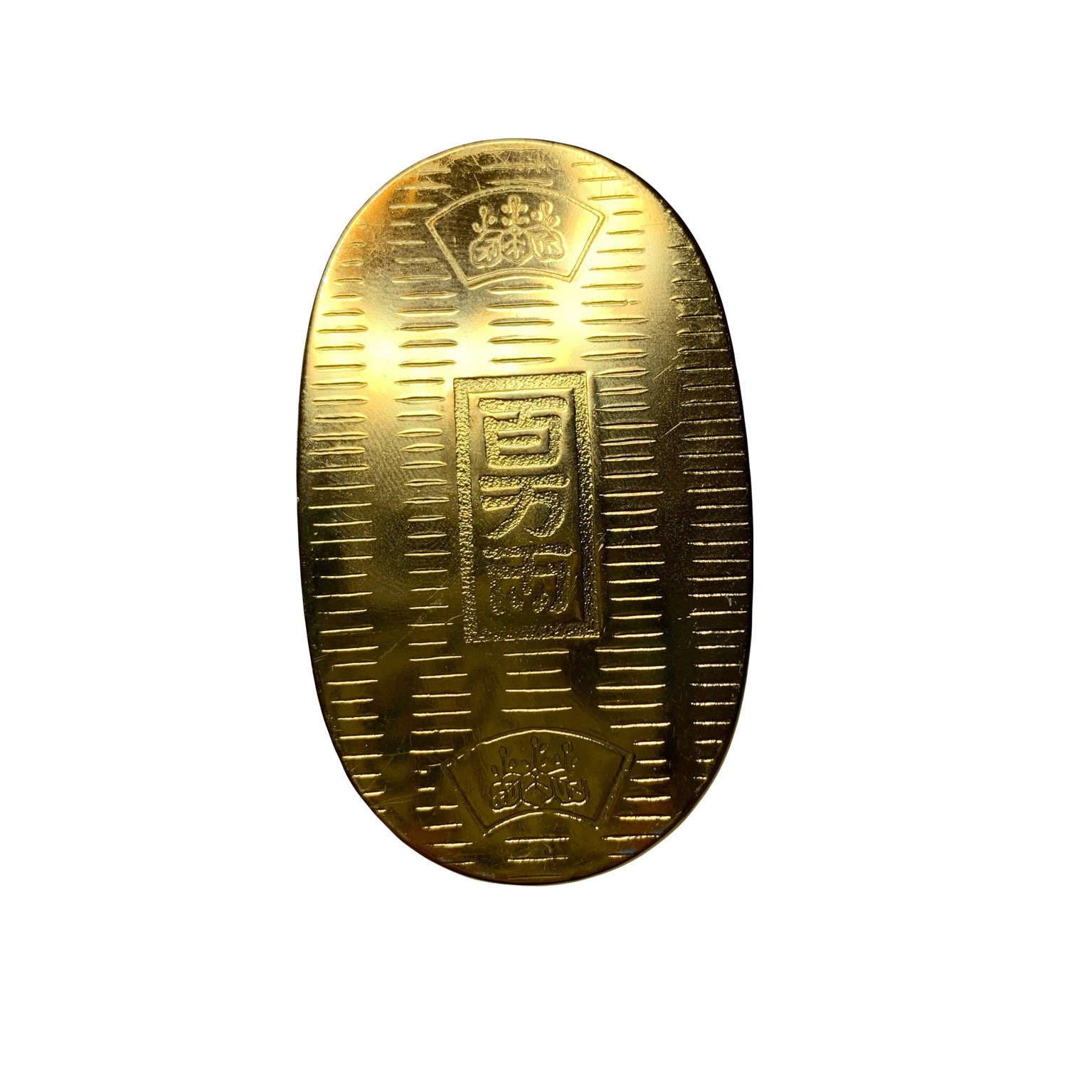 日本美術　純銀 服部製　内唐木　小箱　 岩肌　三桃図　金工小物入れ　重量304g Vintage Japanese Koban Coin Shaped Box Oval Melamine Small