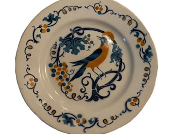 Antique Pinsonnet’s K &G Luneville France Plate Beautiful Bird With Grape Vine