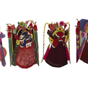 Vintage Chinese Hand Cut Rice Paper Masks Set of 4 Traditional Folk Art