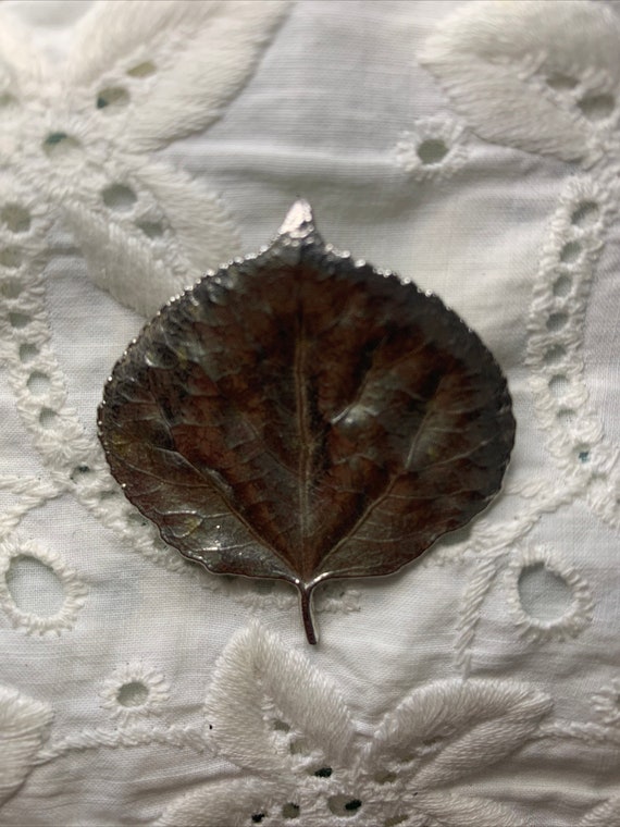 Vintage Silver Tone Birch Leaf Brooch Naturalisti… - image 5