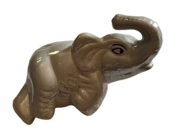 Vintage Lusterware Reclining Or Resting Elephant Figurine White Silver Tone