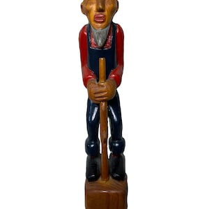 Vintage Hand Carved Folk Art Elderly Man Hillbilly Figure Hand Painted