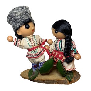 Vintage Russian Folk Doll Pair Cute Couple Dancing USSR