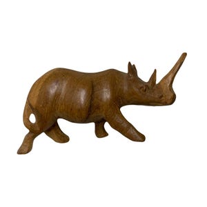 Vintage Hand Carved Wooden Rhino Wood Rhinoceros Figurine Souvenir