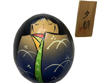 武田正志 こけし ヴィンテージ日本　創作木製　人形　装　よそい ヴィンテージの日本のこけし人形、丸い木製人形、卵型、手描き、看板