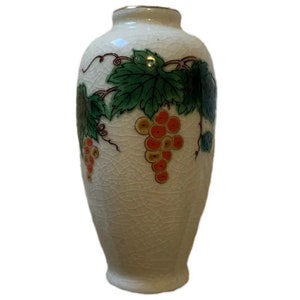 Vintage Homco Orange Grape Vine Bud Vase Crackle Glaze Japan