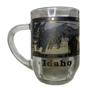 Vintage Idaho Souvenir Glasbecher Retro Schwarz Gold Design Wilder Westen Fluss Büffel