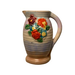 Vintage Japan Miniature Pitcher Vase Colorful Flowers As Is