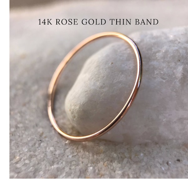 Rose Gold SOLID 14k Ultra Thin Wedding Band Christmas Gift dainty slim Stacker Stackable Spacer Thumb Ring birthday Early Black Friday