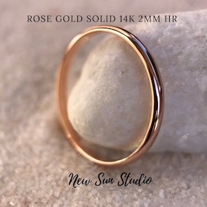 Rose Gold 2mm Half-Round Wedding Band SOLID 14k Simple Plain Elegant Dainty Thin Spacer Minimalist Slim Stacking Mothers Day Gift for Her