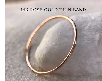 Rose Gold SOLID 14k Ultra Thin Wedding Band Christmas Gift dainty slim Stacker Stackable Spacer Thumb Ring birthday Early Black Friday