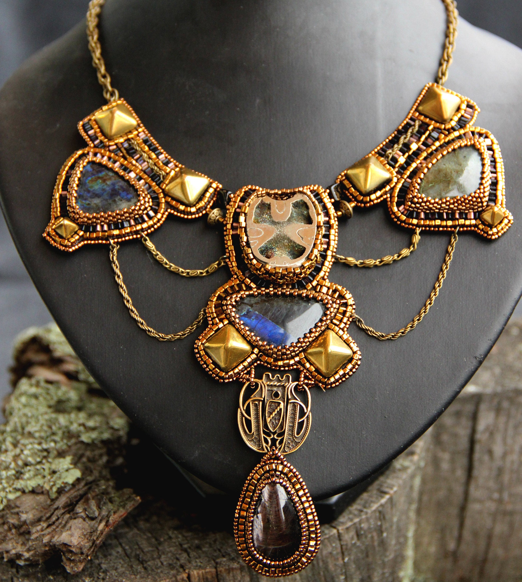 Necklace medieval Bead Embroidery Small Necklace Bronze  Etsy