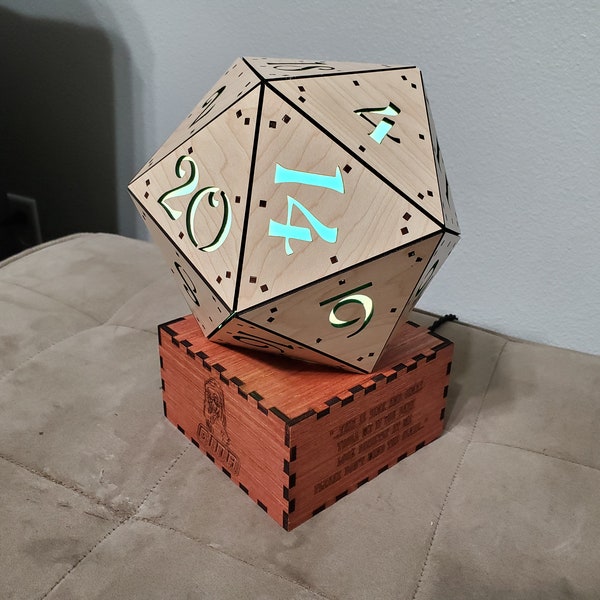 d20 Lamp - Laser Cut FILE ONLY - SVG Cut File - Laser Cut Vector - Dungeons and Dragons Dice - DnD Decor - Desk Lamp - DandD Dice