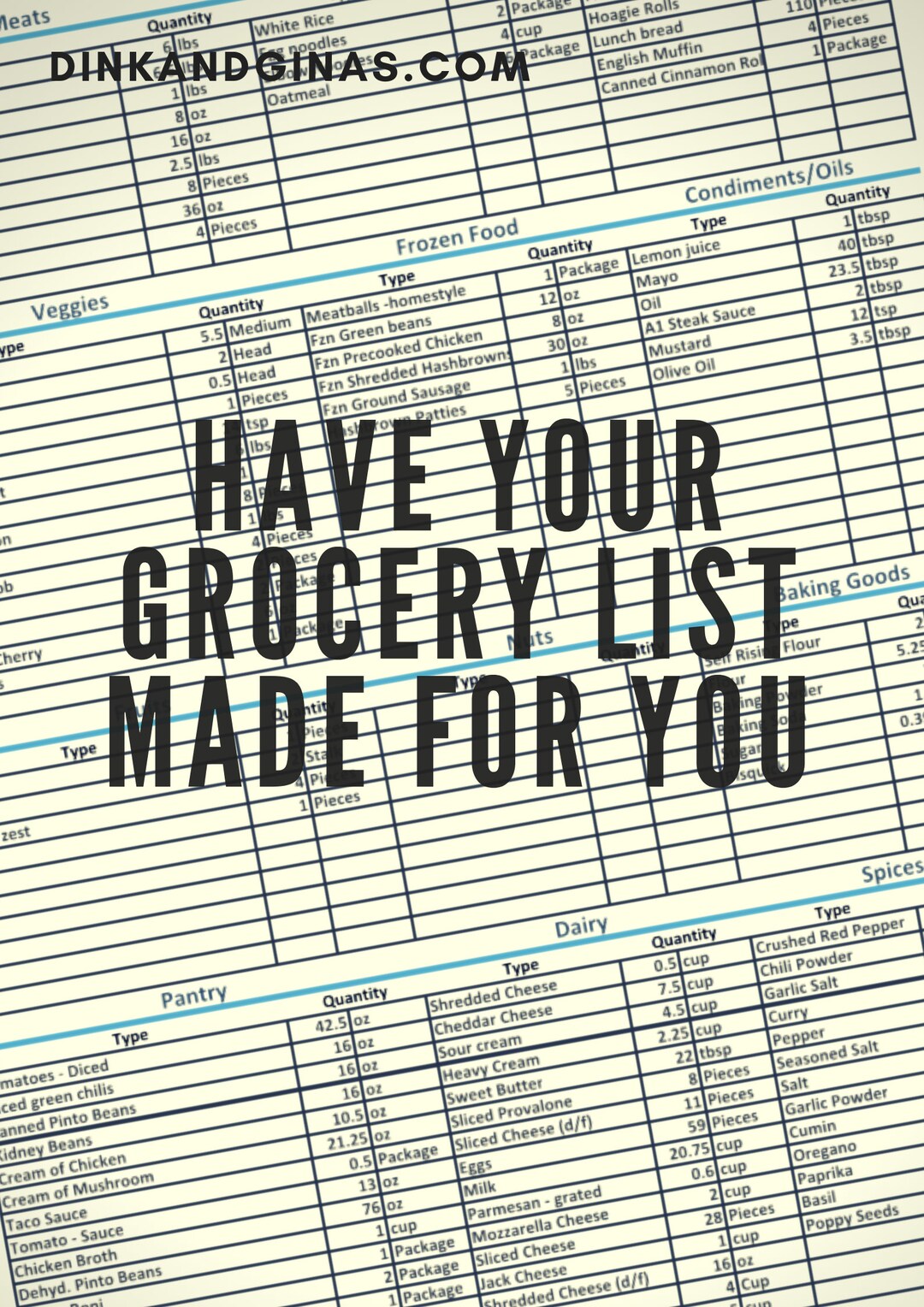 Grocery List Generator Excel Spreadsheet 5 Minute Grocery List Menu Generator Money Saver Etsy