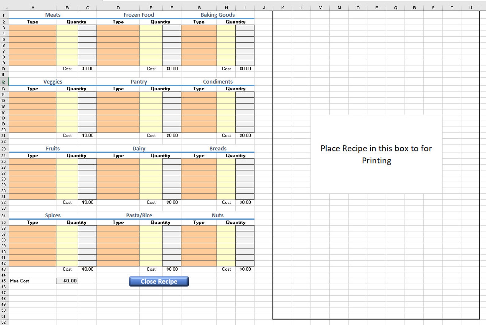 Grocery List Generator Excel Spreadsheet 5 Minute Grocery Etsy