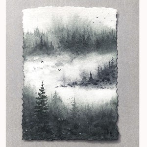 5x7 &quot;Nebelwald Landschaft Original kleines Gemälde Kunst Geschenk