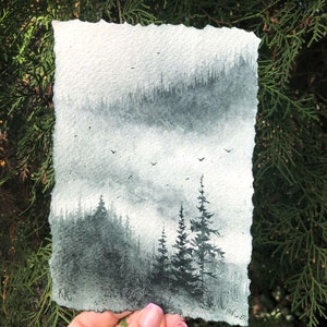 5x7 &quot;Nebelwald Landschaft Original kleines Gemälde Kunst Geschenk