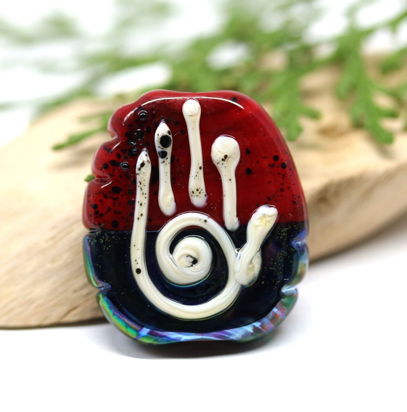 Dark red hamsa bead Healing hand pendant oval Yoga bead Dark blue handmade lampwork focal SRA