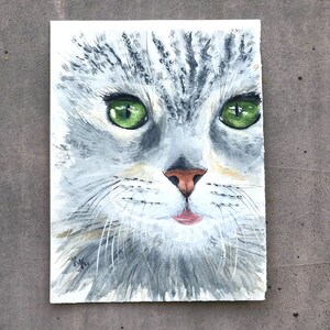Blue cat painting Original watercolor on paper cat portrait artwork hand painted