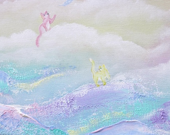 Small cat painting whimsical nursery Original acrylic blue pink artwork kittens