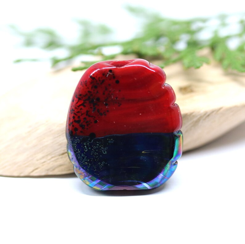 Dark red hamsa bead Healing hand pendant oval Yoga bead Dark blue handmade lampwork focal SRA